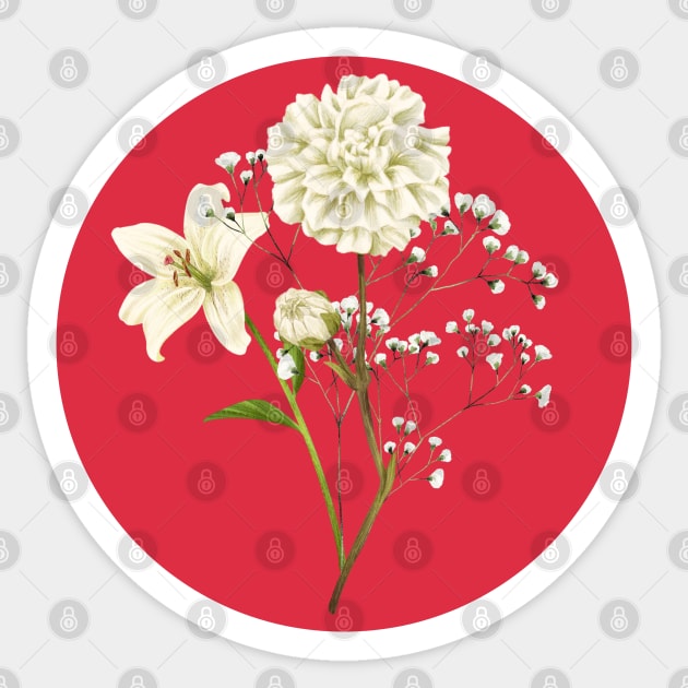 white flower floral with red circle background Sticker by FRH Design